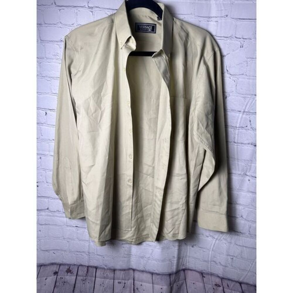 Versace Classic V2 Beige Long Sleeve Button-Up Shirt Elegant‎ Formal Wear